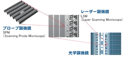 光学顕微鏡からプローブ顕微鏡までの倍率変更イメージ